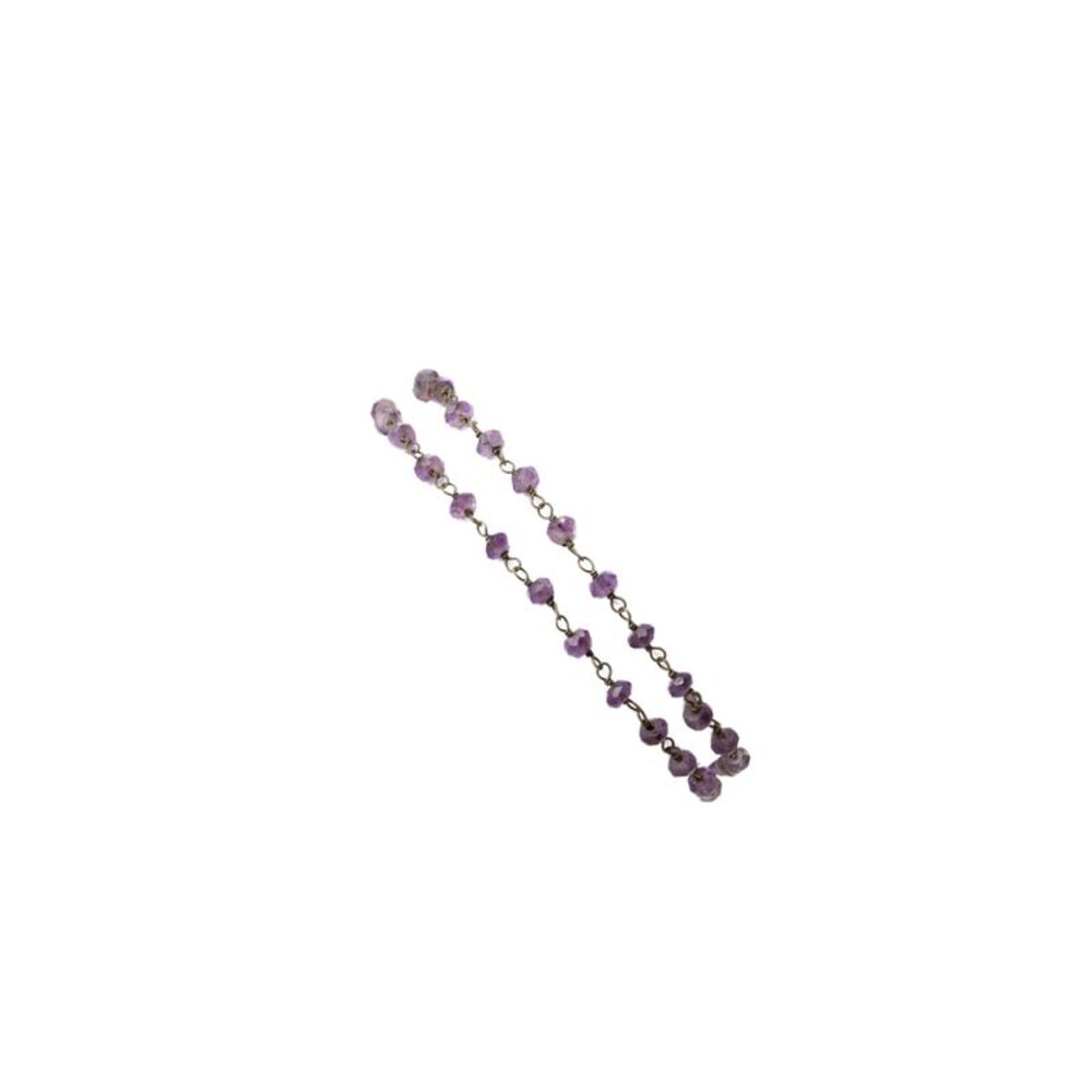 Designer Womens 925 Silver Amethyst Bead Two Row Bracelet 6.5" 2.6g